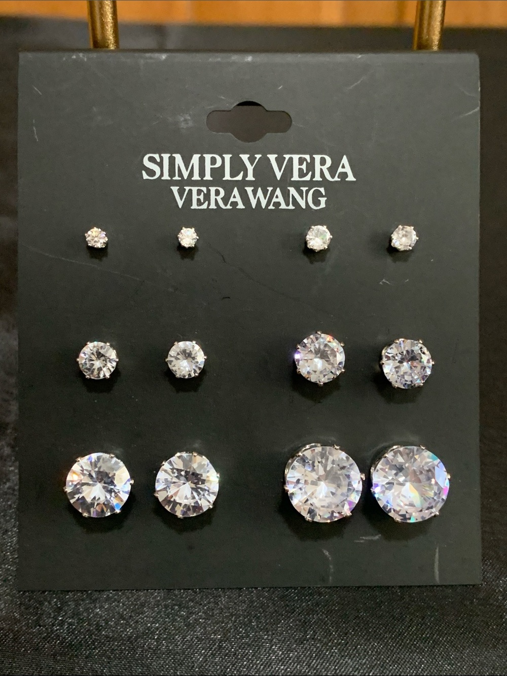 NWT Simply Vera Vera Wang 6 pair set of silver tone clear stone stud earrings